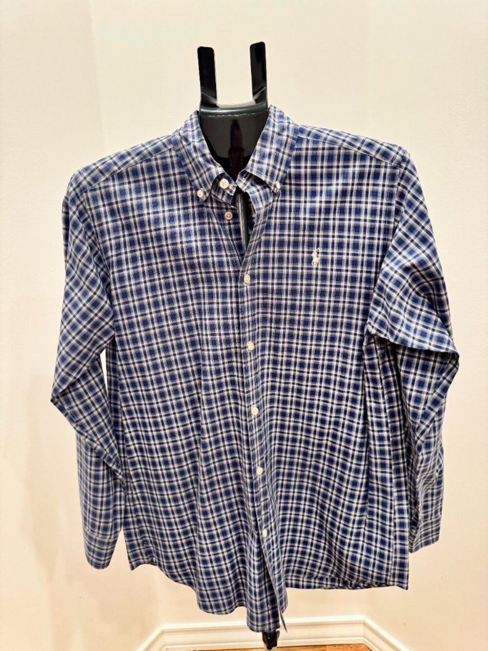 Ralph Lauren Blue Plaid Button Down Shirt Youth XL 18-20 Ivory Pony MenXS Unisex - Picture 2 of 13